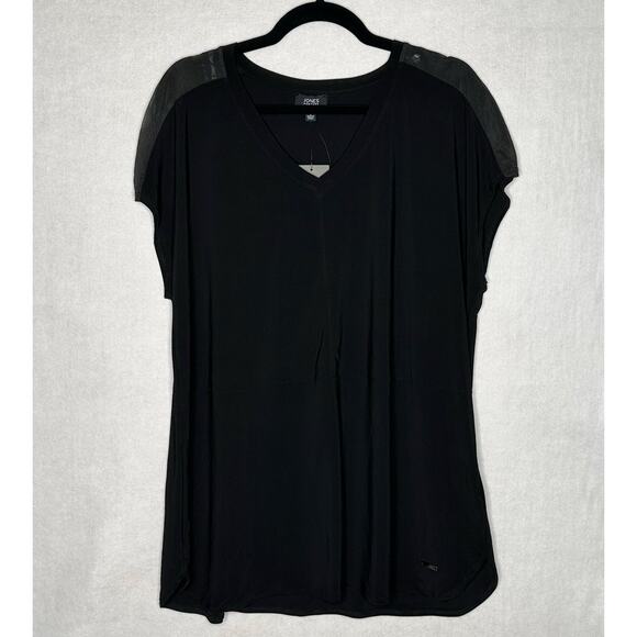 NWT Jones New York V-Neck Tee w/ Mesh Shoulder Detail – Size L - Picture 1 of 6